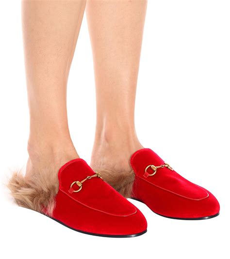 red gucci fur slippers|Gucci fur slippers women.